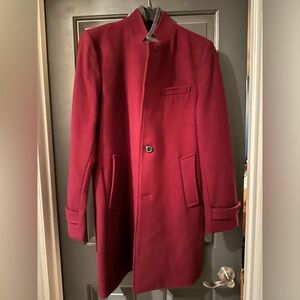 Men’s burgandy mid length burgandy coat